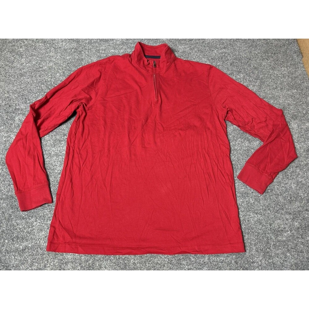 Lands' End Shirt Mens LT Red Long Sleeve 1/2 Zip Mock Neck Super-T Tagless